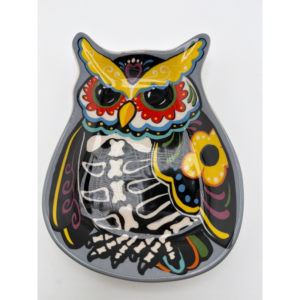 Cracker Barrel Day of the Dead Owl Stoneware Trinket Dish